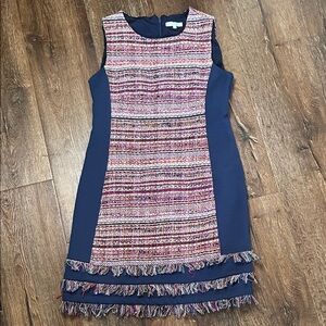 Jade Melody Tam Sleeveless Fringe Tweed Shift Dress Small EUC